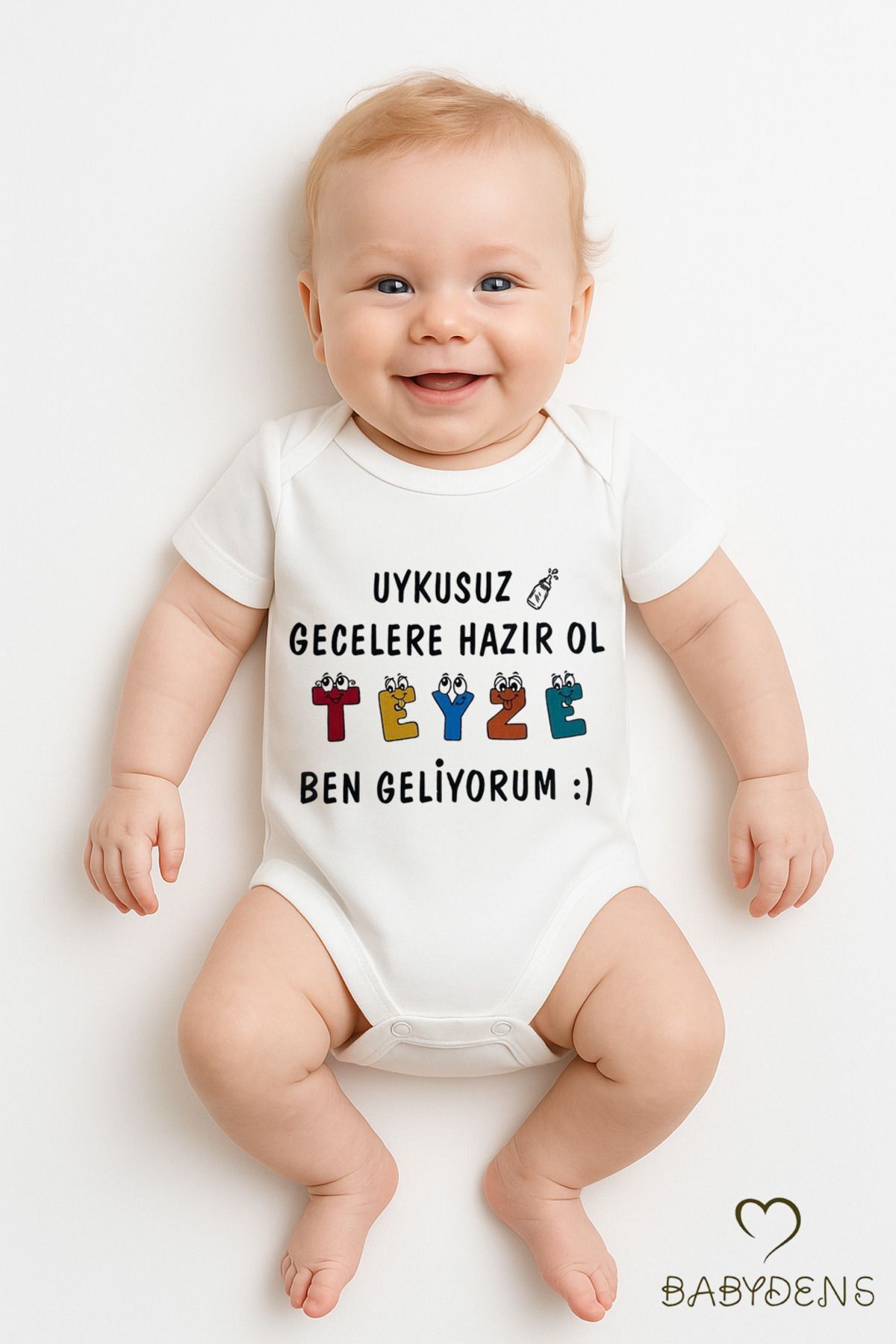 Uykusuz Gecelere Hazır Ol Teyze Yazılı %100 Pamuk Çıtçıtlı Bebek Zıbını |Kısa Kollu Body 6-9 Ay
