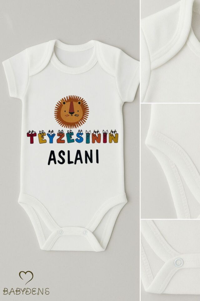 Teyzesinin Aslanı Yazılı Bebek Body | %100 Pamuk Çıtçıtlı Tulum Zıbın | Unisex 0-3-24 Ay 6-9 Ay