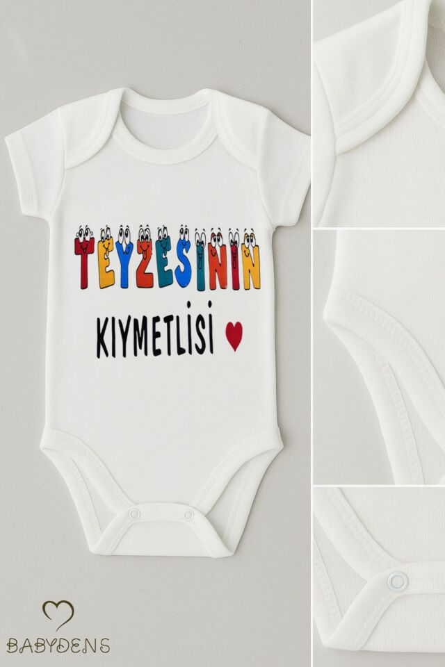 Teyzesinin Kıymetlisi Yazılı Bebek Body | %100 Pamuk Çıtçıtlı Tulum Zıbın | Kısa Kollu Unisex 3-6 Ay