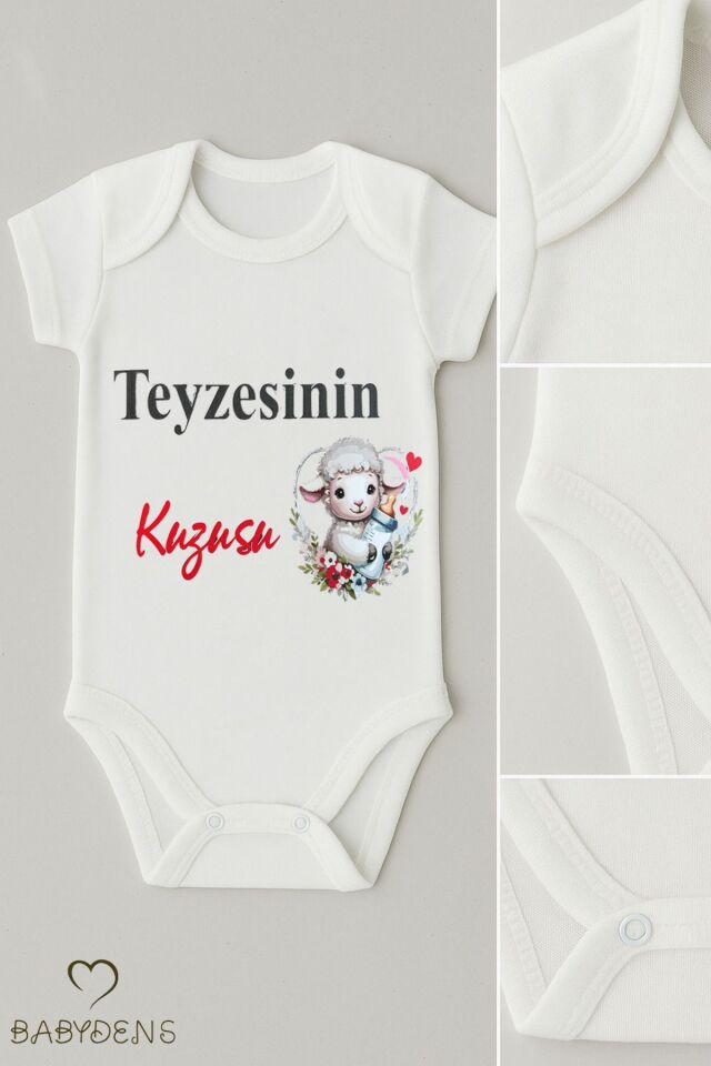 Teyzesinin Kuzusu Yazılı Bebek Body | %100 Pamuk Çıtçıtlı Zıbın Tulum | Unisex Kısa Kollu 6-9 Ay