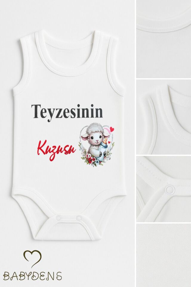 Teyzesinin Kuzusu Yazılı Kolsuz Bebek Body – %100 Pamuk, Çıtçıtlı Yazlık Zıbın, Sevimli Kuzu Baskılı 6-9 Ay