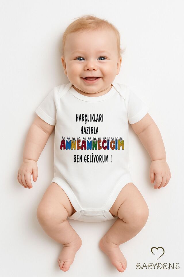 Harçlıkları Hazırla Anneanneciğim Yazılı Çıtçıtlı Bebek Zıbını %100 Pamuk Kısa Kollu Body Tulum 0-3 Ay